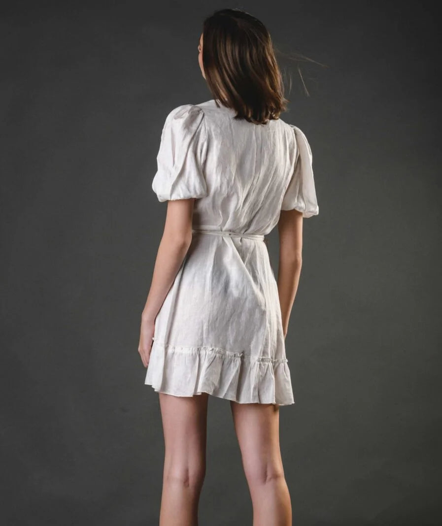 Emilia Dress Short Linen - White