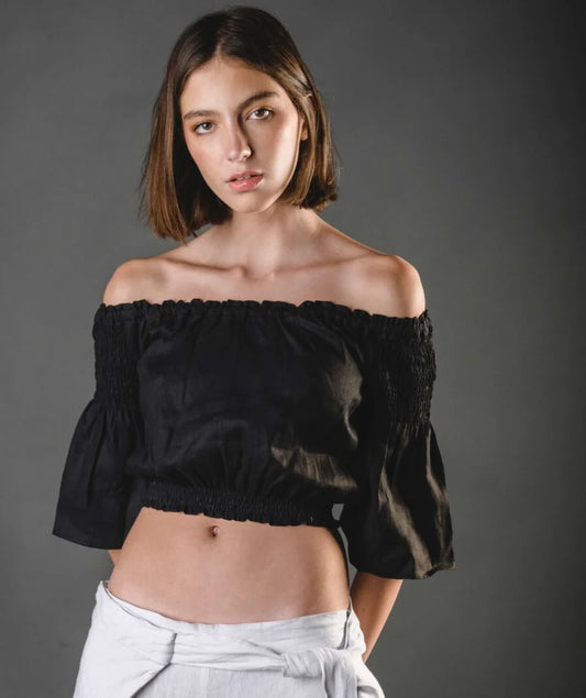 Gaby Top - Black Linen