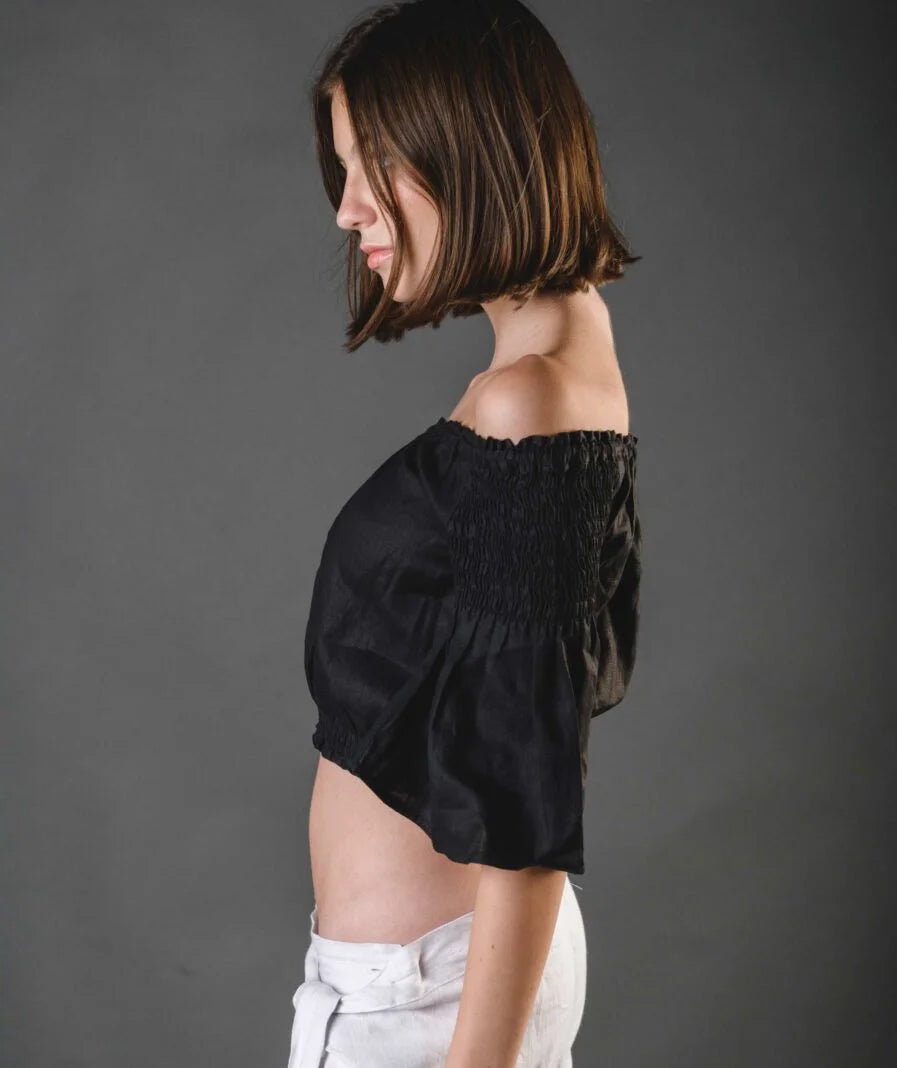 Gaby Top - Black Linen