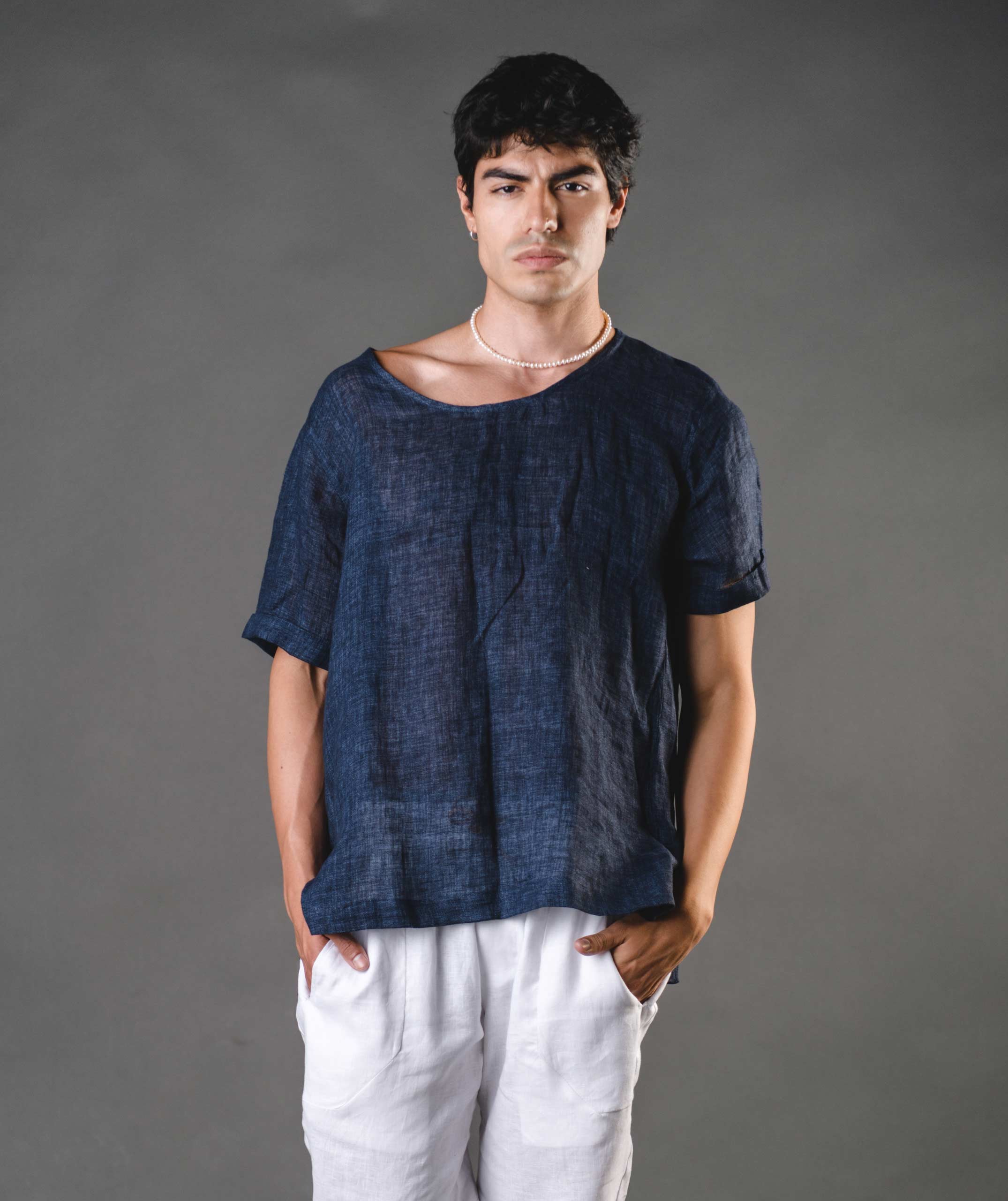 Gael Tshirt Linen - Navy