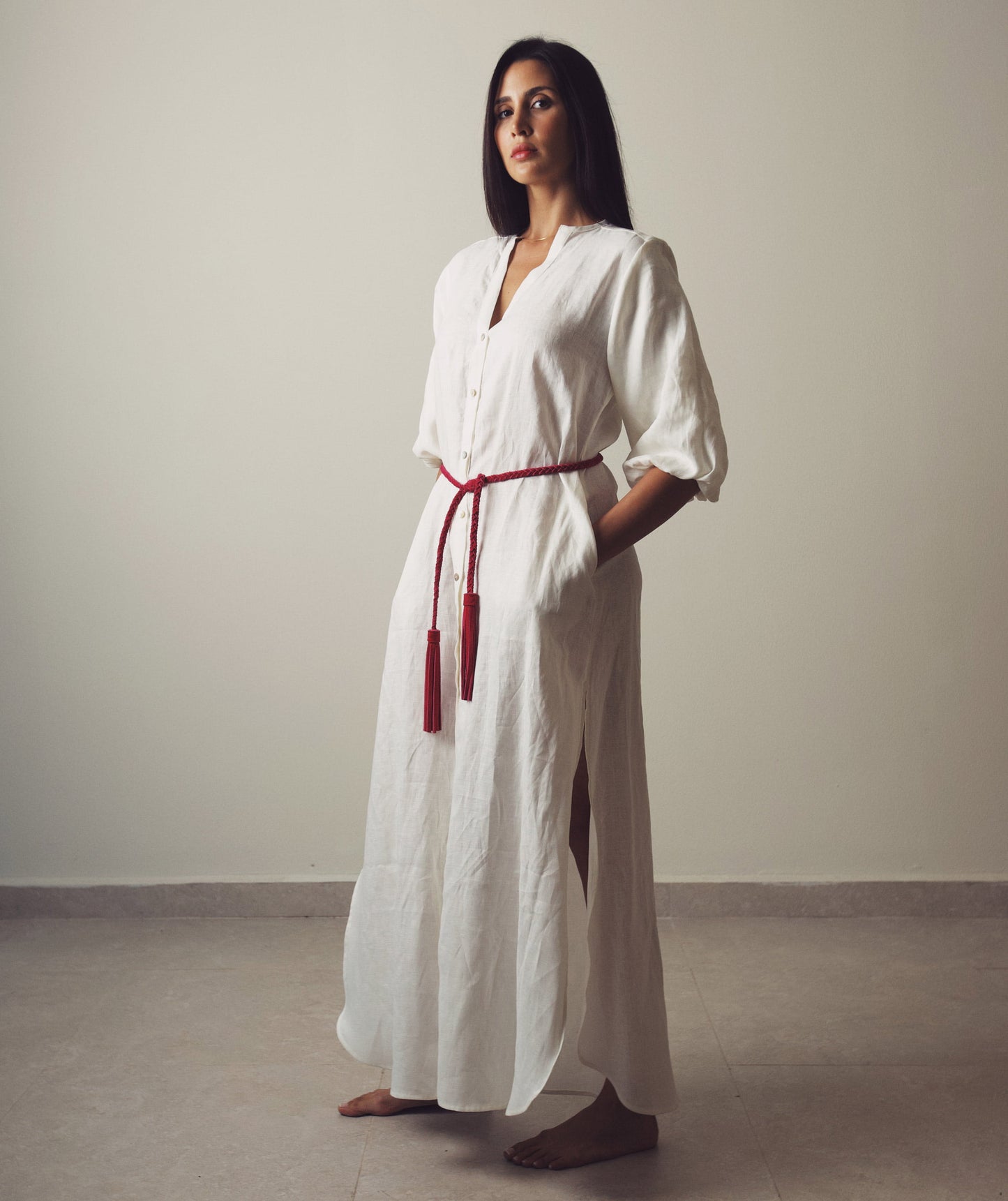 Georgie Dress Long Linen - White