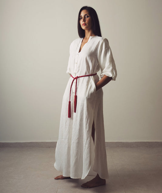 Georgie Dress Long Linen - White